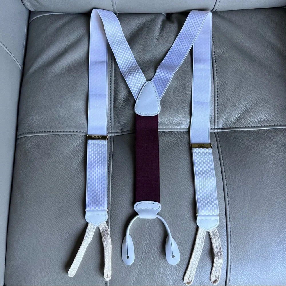 Trafalgar Limited Edition Suspenders Silk Leather Button Fastener Braces White